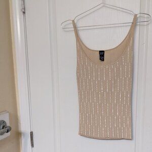 GAP Nude Sequined and Beaded Ribbed Fitted Tank Going Out Top - Size Large
